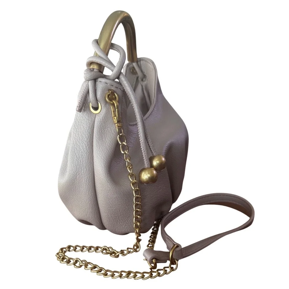 Antik Kraft‎ Taupe Vegan Leather Hobo Bag Gold Metal Handle Crossbody EUC 5x7x4